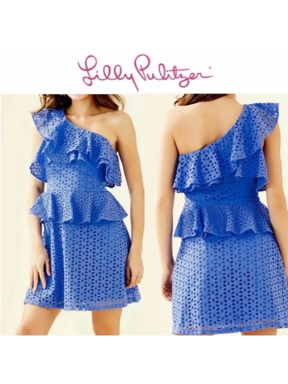Lilly Pulitzer One-Shoulder Eyelet Ruffle Dress in Blue Size 00